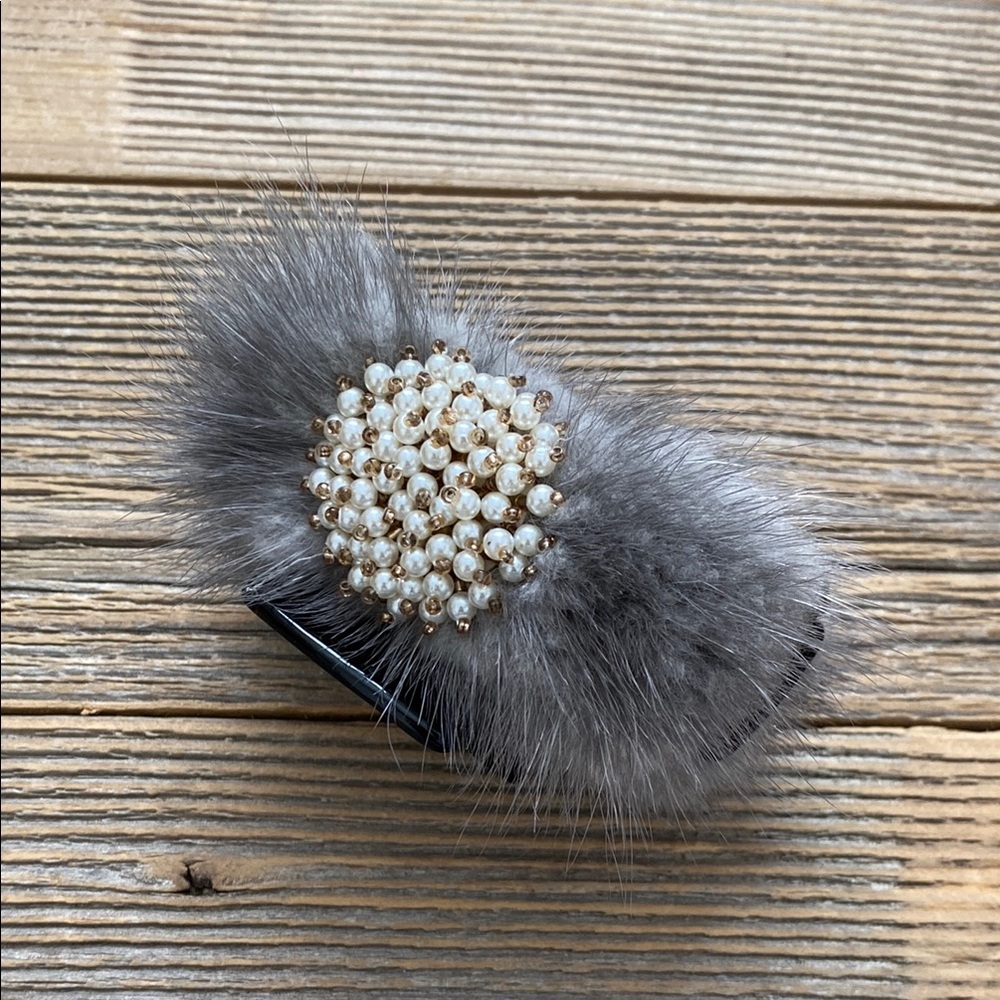 Beautiful Fur and Pearl Beaded Lobster Clip. 3.5.”